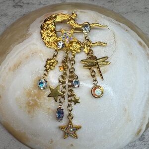 Kirks Folly vintage celestial brooch, moon and stars